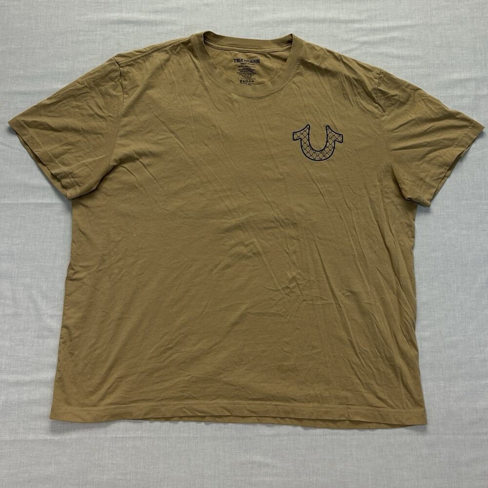 True Religion Relaxed Fit Graphic Print T-Shirt Men's 3XL Short Sleeve Beige Tee